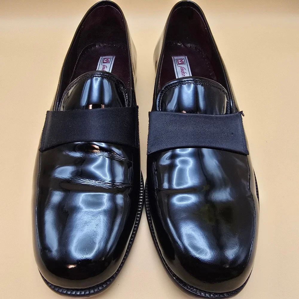 Sandro Moscoloni Men's Royal Black Patent Leather Tuxedo Loafers 10 Spain in Box